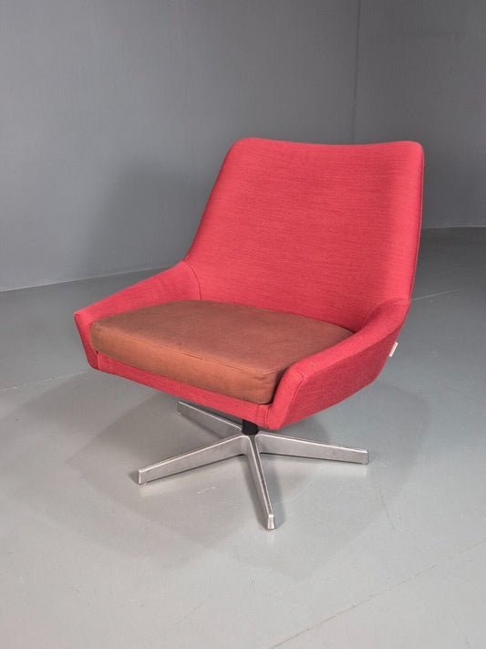 Vintage Swedish Swivel Chair Red Wool Ihreborn 1970s Retro EB7902 MSWI