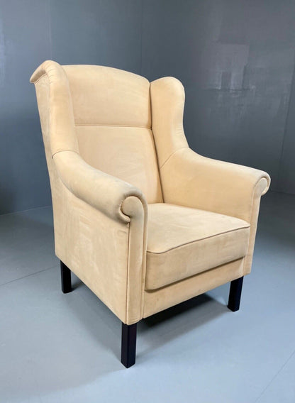 EB4500 Danish Modern Cream Suede Wing Back Armchair, MCM, Retro, Vintage VCLO