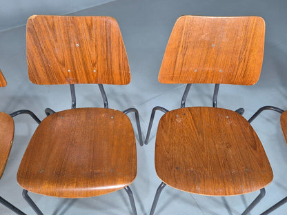 6 Vintage Danish Stacking Chairs Teak Plywood Steel Frame 1960 Retro EB8369 MSTA