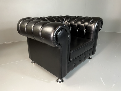 EB6358 Vintage Chesterfield Black Vegan Leather Retro VCHE