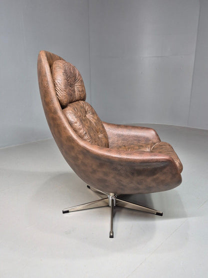 Vintage Danish Swivel Lounge Chair Brown Vinyl Egg Shape Retro 1970s EB8274 MSWI