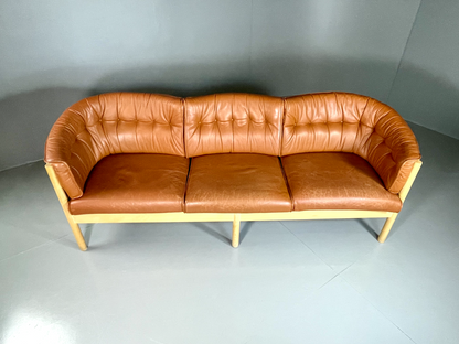 EB5734 Vintage 3 Seat Sofa By Neilaus Tan Leather Danish Retro Mid Century M3SS