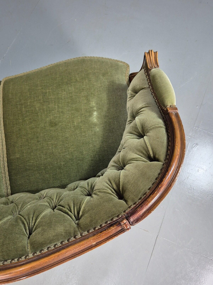 Vintage Three Seat Sofa French Regency Beech And Green Velour Button EB8012 V3SS