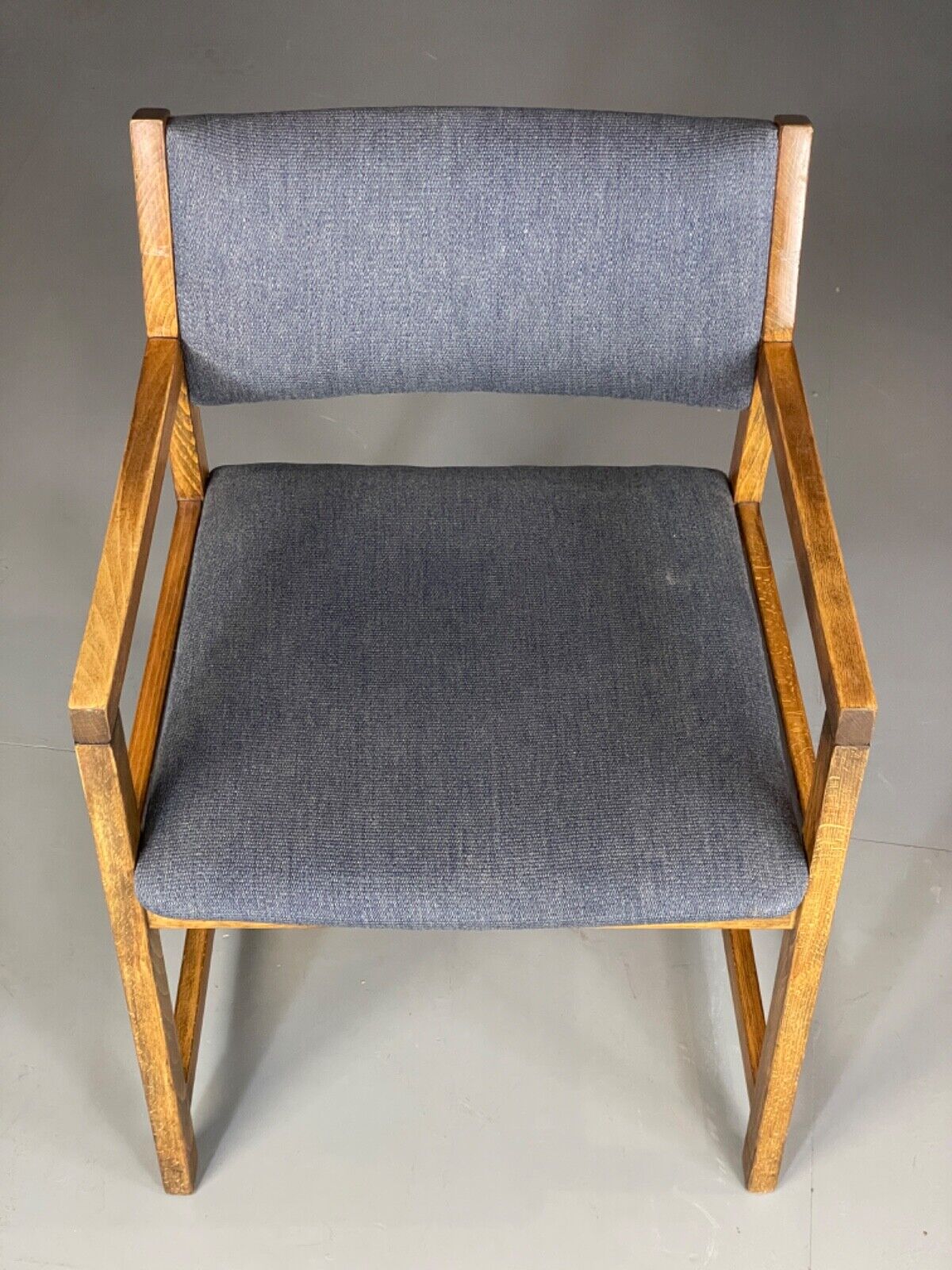 EB6165 Vintage Elbow Chair by Slagelse Oak Blue Cotton Danish Lounge MDIN