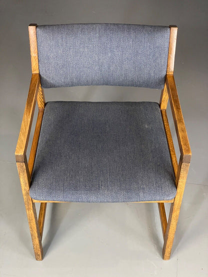 EB6165 Vintage Elbow Chair by Slagelse Oak Blue Cotton Danish Lounge MDIN