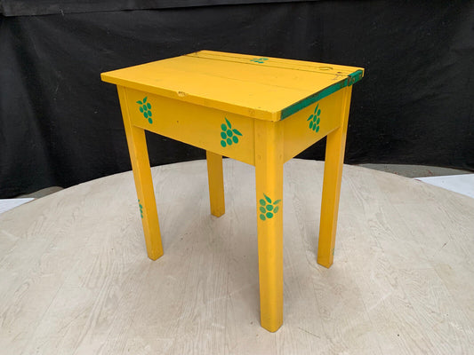 EB2859 Yellow Painted Childrens School Desk with Green Grape Stencils MWOO