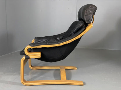 EB6121 Vintage Danish Lounge Chair Black Leather Skippers Apollo Chair  MBEN