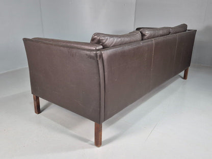 Vintage Danish 3 Seat Sofa Dark Brown Leather 1970s Retro MCM  EB7467 M3SS