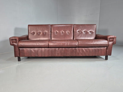 Vintage Danish 3 Seat Sofa Brown Leather 1970s Retro MCM EB7618 M3SS