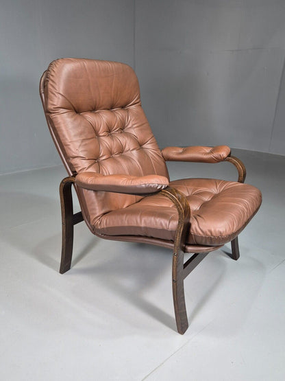 EB7580 Vintage Danish Lounge Chair  Brown Leather  and Vinyl MCM Retro MBEN