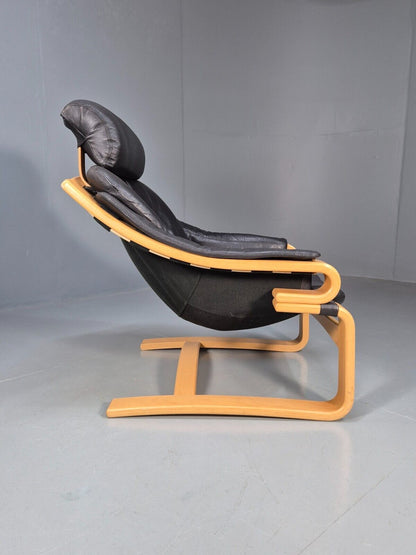 Vintage Danish Lounge Chair Black Leather Skippers Apollo Retro 1980 EB8453 MBEN