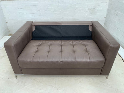 Dark Brown Leather Two Seat Sofa with Steel Base Mid-Century Modern EB3378 M2SS