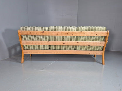 Vintage Danish 3 Seat Sofa Green Cream Wool Pine Frame 1970s Retro EB8211  M3SS