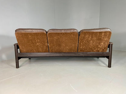 EB6948 Vintage Danish 3 Seat Sofa Brown Leather and Suede Retro MCM M3SS