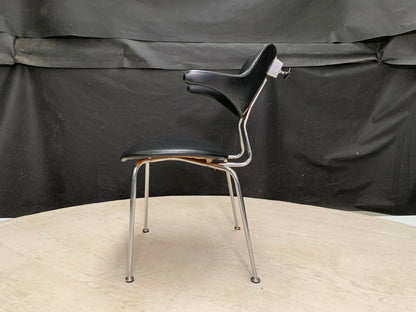 EB2552 Danish Chromed Steel & Black Vinyl Chair Mid-Century Modern MDIN