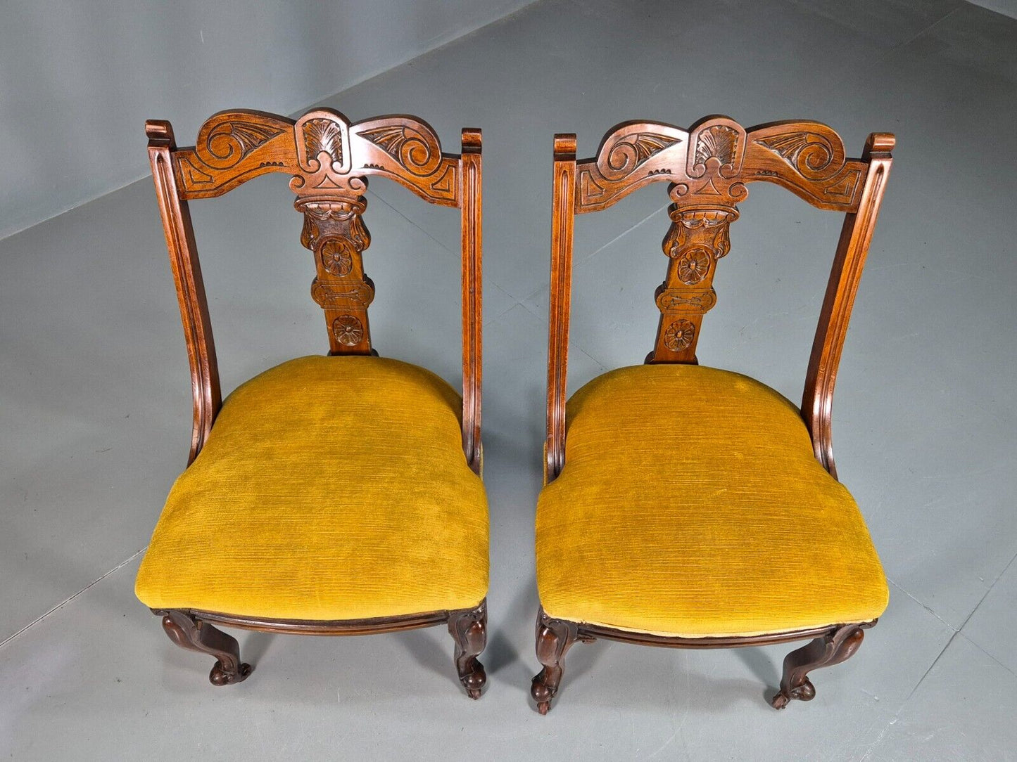 2 Vintage Dining Chairs Mustard Cabriole Leg Empire Style Antique EB7604 VCAR