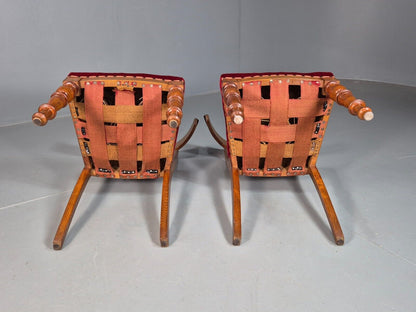 Pair Antique Danish Red Velvet And Mahogany Side Chairs Vintage EB8034 VCLO