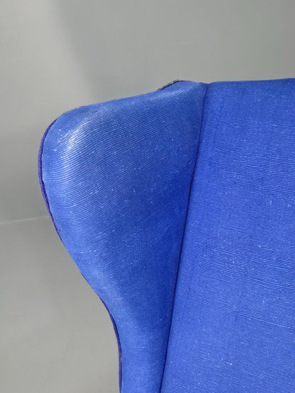 Vintage Danish Wingback Lounge Chair Blue Wool 1960s EB8468 VCLO