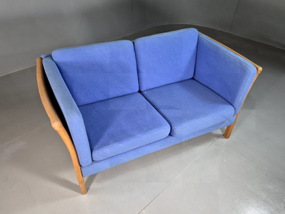 EB7333 Vintage Danish 2 Seat Sofa Blue Wool Beech Frame 1980s Retro MCM M2SS