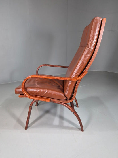 EB7485 Vintage Danish Lounge Chair Brown Leather Bentwood Retro 1980s MBEN