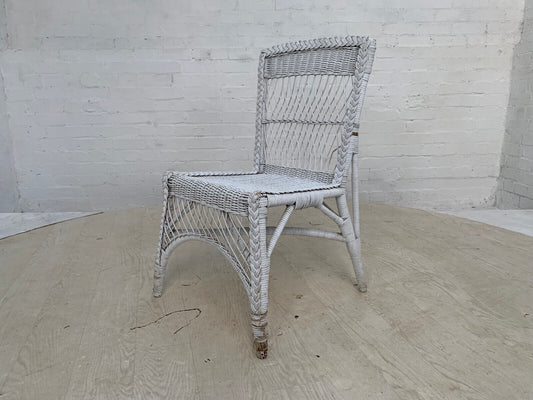 EB3609 Danish White Painted Wicker Dining Chair Mid-Century Modern Cottage MDIN