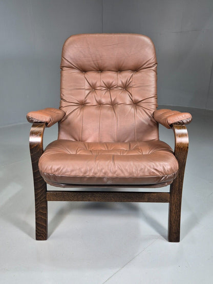 EB7580 Vintage Danish Lounge Chair  Brown Leather  and Vinyl MCM Retro MBEN