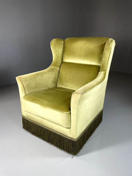 EB5513 Danish Antique Velour High Wing Back Armchair, Retro, Vintage VCLO