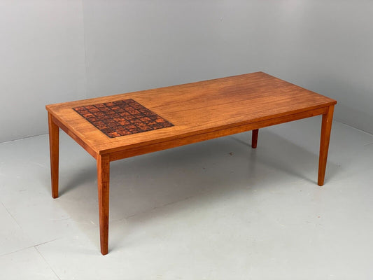 EB6890 Vintage Danish Teak and Tile Top Coffee Table 1970s Retro Orange MWOO