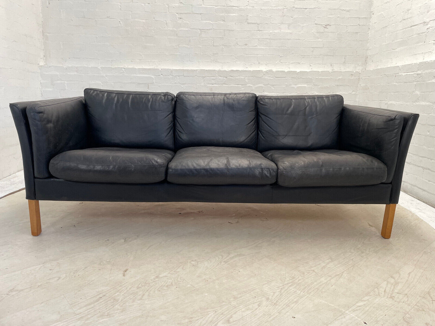 EB3495 Danish Mogens Hansen Style Black Leather Three Seater Sofa MCM M3SS