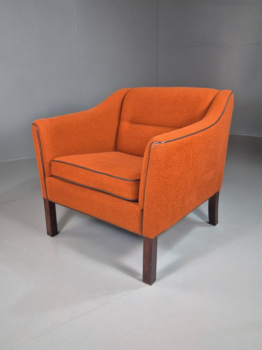 EB7432 Vintage Danish Lounge Chair Orange Wool Retro 1970s MCM MNOR