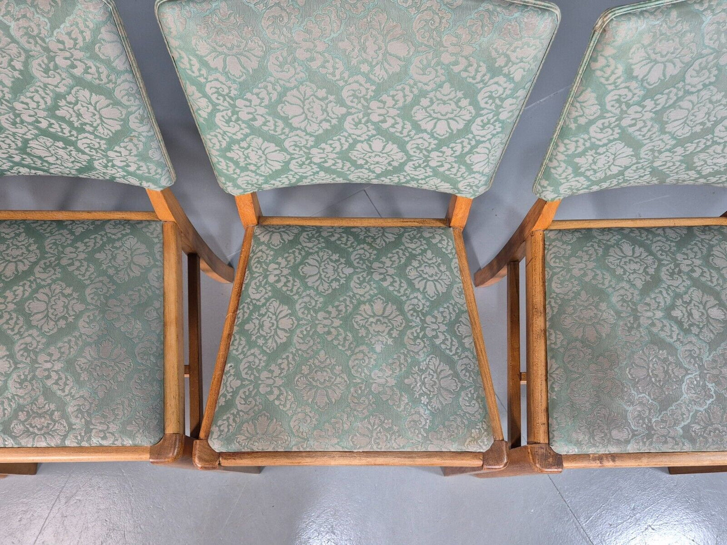 4 Vintage Dining Chairs Green Embossed Vinyl Beech Frame 1960s Retro EB7868 MDIN