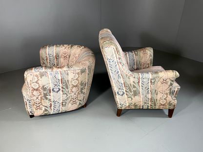 EB5311 Vintage Danish Pair of Armchairs Bold Print Fabric Beech Feet VCLO