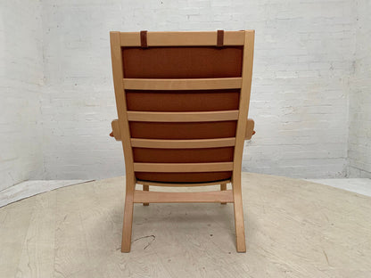 EB3659 Danish Skippers Beech Lounge Chair with Orange Wool Cushion Retro MBEN