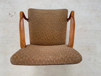 EB3102 Danish Beech Elbow Chair with Brown Patterned Fabric Vintage MDIN