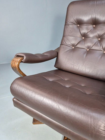 Vintage Danish Swivel Lounge Chair Brown Leather Bentwood 1970s MCM  EB8554 MBEN