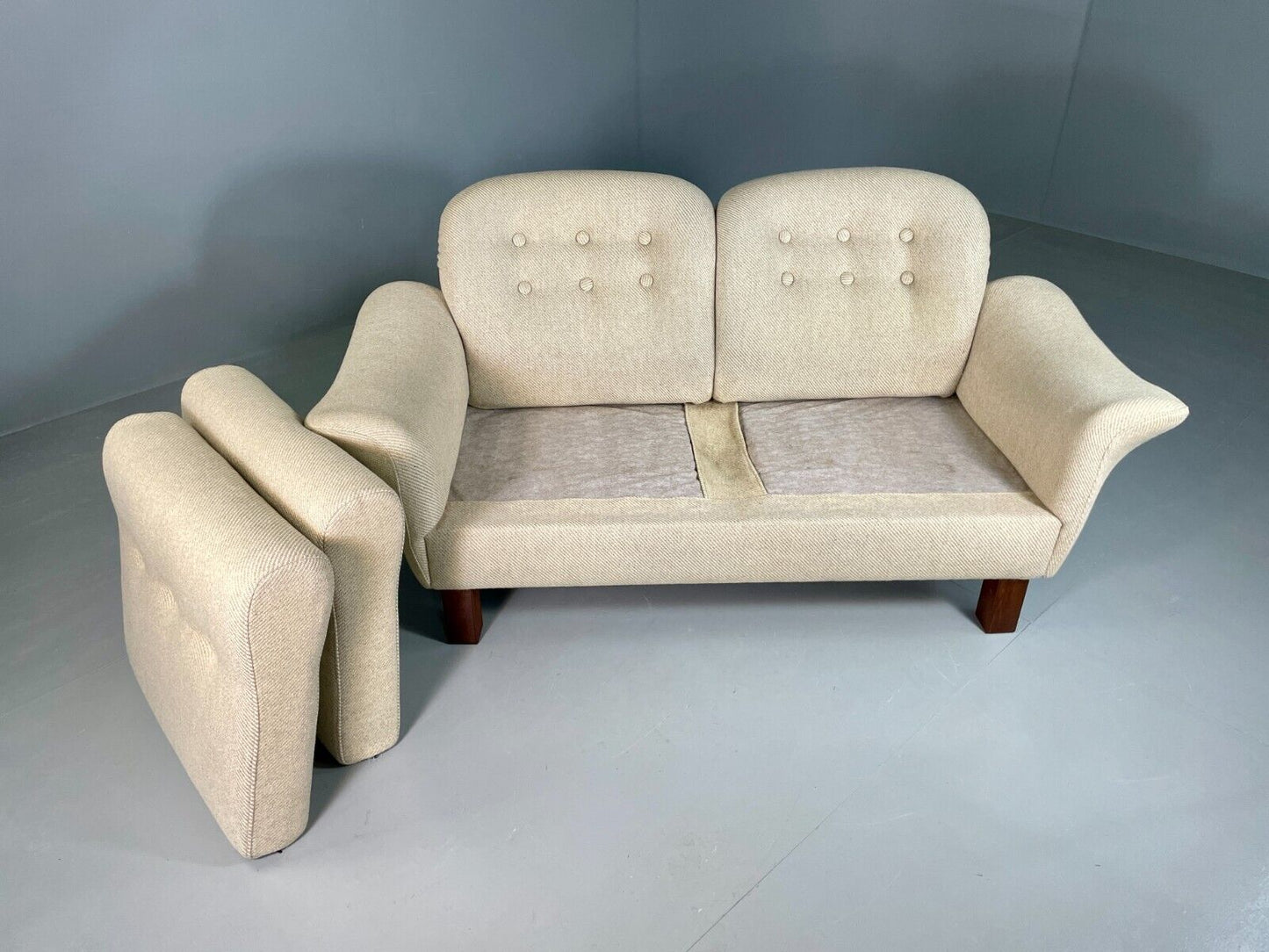 EB6778 Vintage Danish 2 Seat Sofa Cream Wool 1980s Retro MCM M2SS