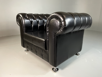 EB6358 Vintage Chesterfield Black Vegan Leather Retro VCHE