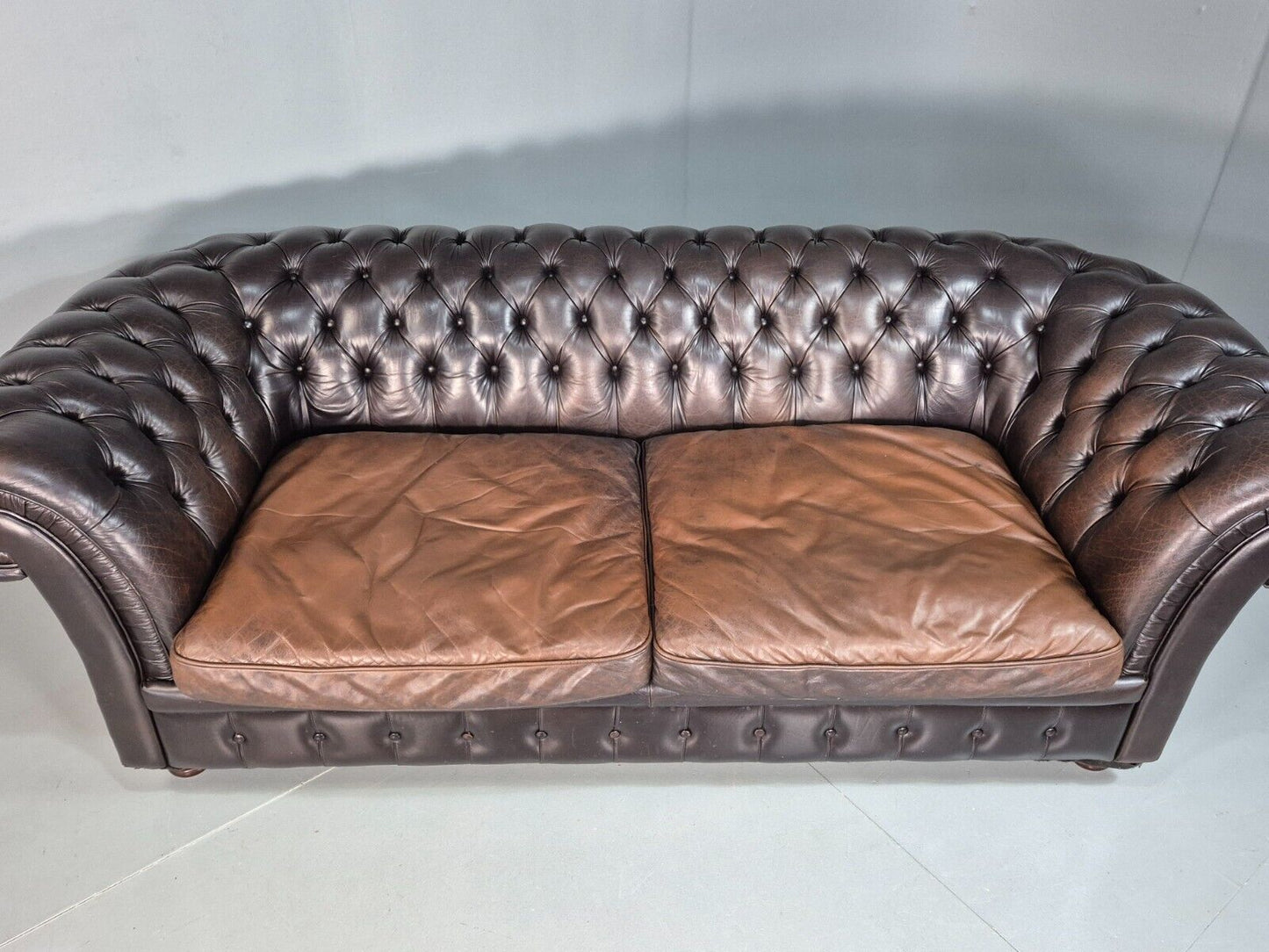 Vintage 3 Seat Chesterfield Sofa Brown Leather  Deep Buttoned EB8172 VCHE