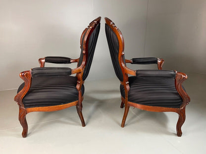 EB4818 Two Danish Balloon back Mahogany Framed Chairs, Antique, Vintage VCAR