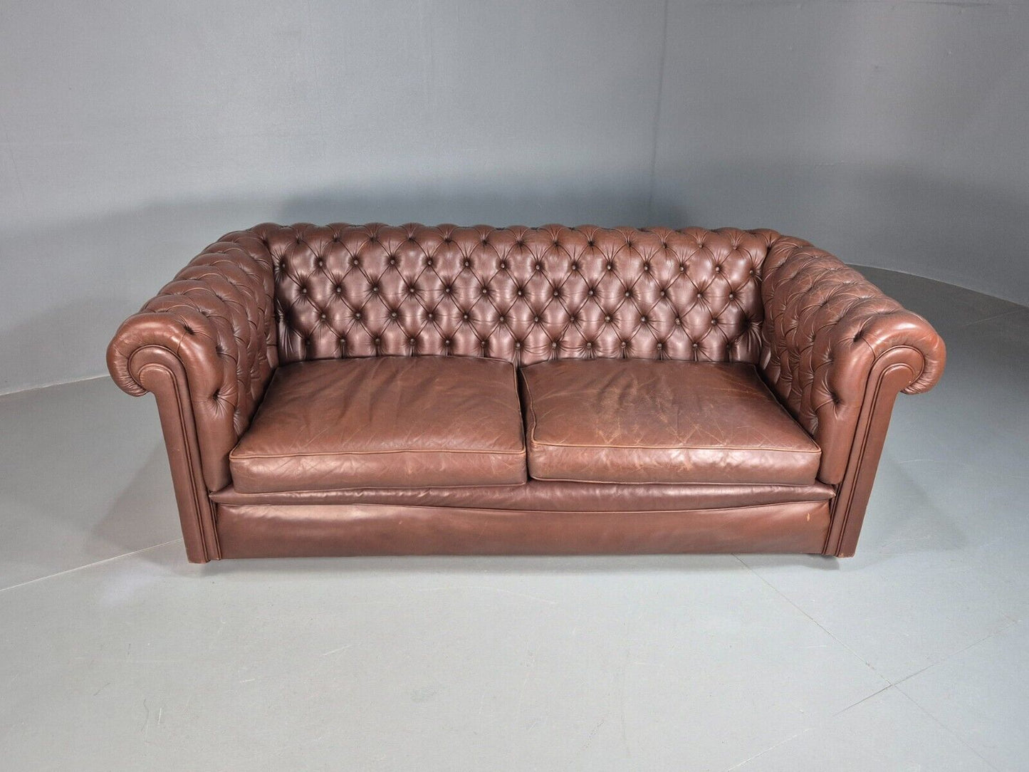 Vintage Chesterfield Sofa Brown Leather 3 Seat 19790s Retro EB8190 VCHE