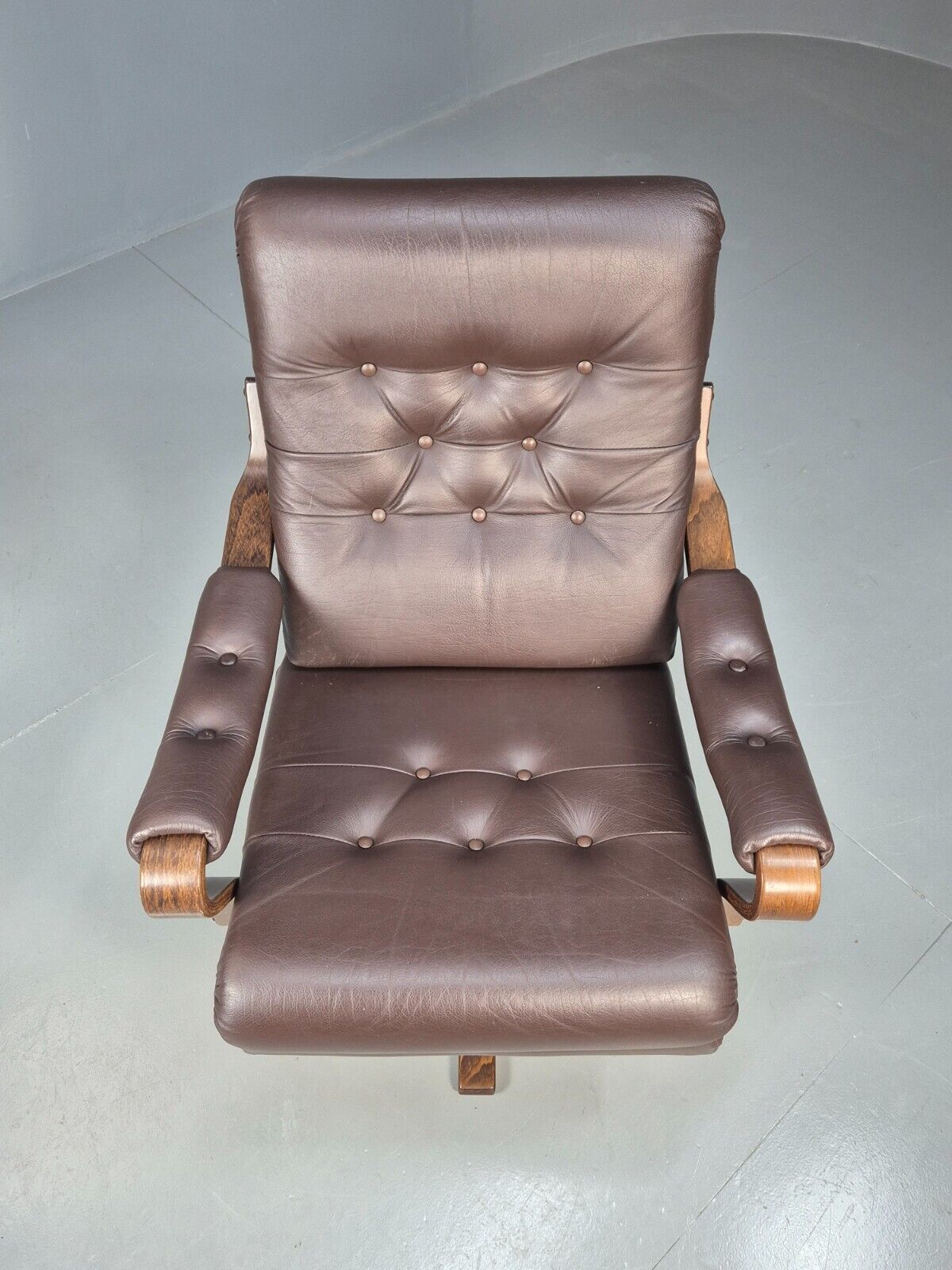 Vintage Danish Swivel Lounge Chair Brown Leather Bentwood 1970s MCM  EB8554 MBEN