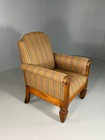 EB6707 Vintage Danish Lounge Chair Green Stripe Oak Frame Antique 1920s VCLO