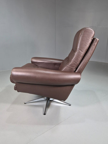 EB7475 Vintage Danish Swivel Chair Brown Leather 1970s Retro MCM MSWI