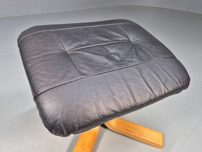 Vintage Danish Footstool Black Leather Bentwood 1980s Retro EB8641 MFOO