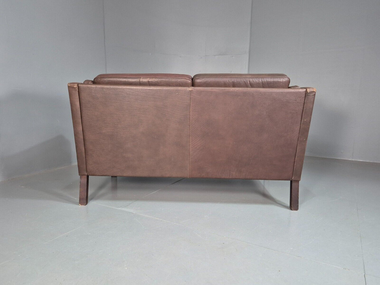 Vintage Danish 2 Seat Sofa Brown Leather Mogensen Style 1970s Retro EB7648 M2SS