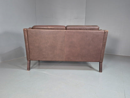 Vintage Danish 2 Seat Sofa Brown Leather Mogensen Style 1970s Retro EB7648 M2SS