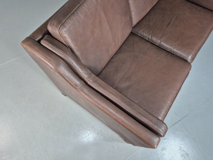 Vintage Danish 2 Seat Sofa Brown Leather Mogensen Style 1970s Retro EB7648 M2SS