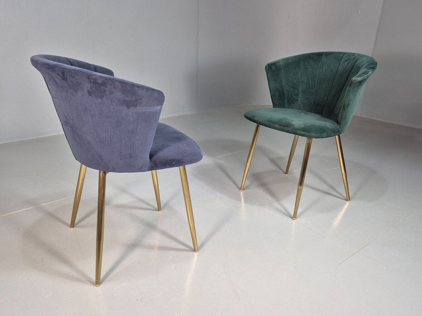 2 Vintage Cocktail Chairs Blue Green Velvet Brass Legs Retro EB8177 VCLO