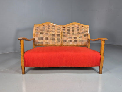 Vintage 2 Seat Sofa Red Seat Bergere Back Oak Frame Edwardian  EB7862 M2SS