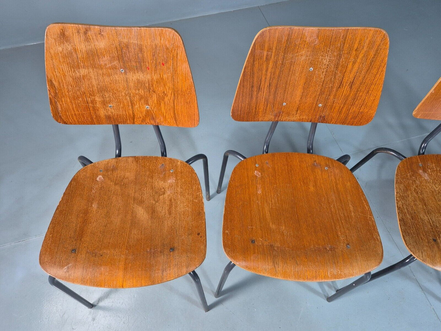 4 Vintage Danish Stacking Chairs Teak Plywood Steel Frame 1960 Retro EB8365 MSTA